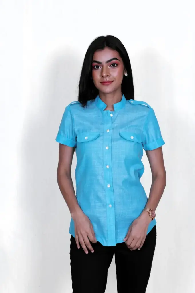 Sky Blue Mandarin Collar Shirt