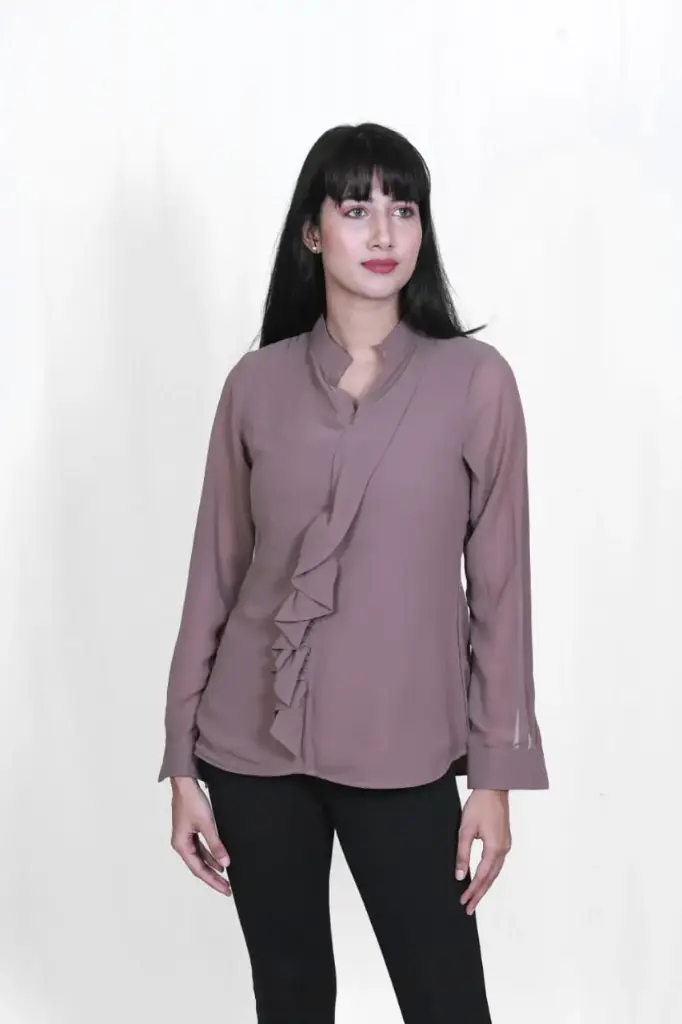 Mauve Ruffle Front Georgette Formal Top