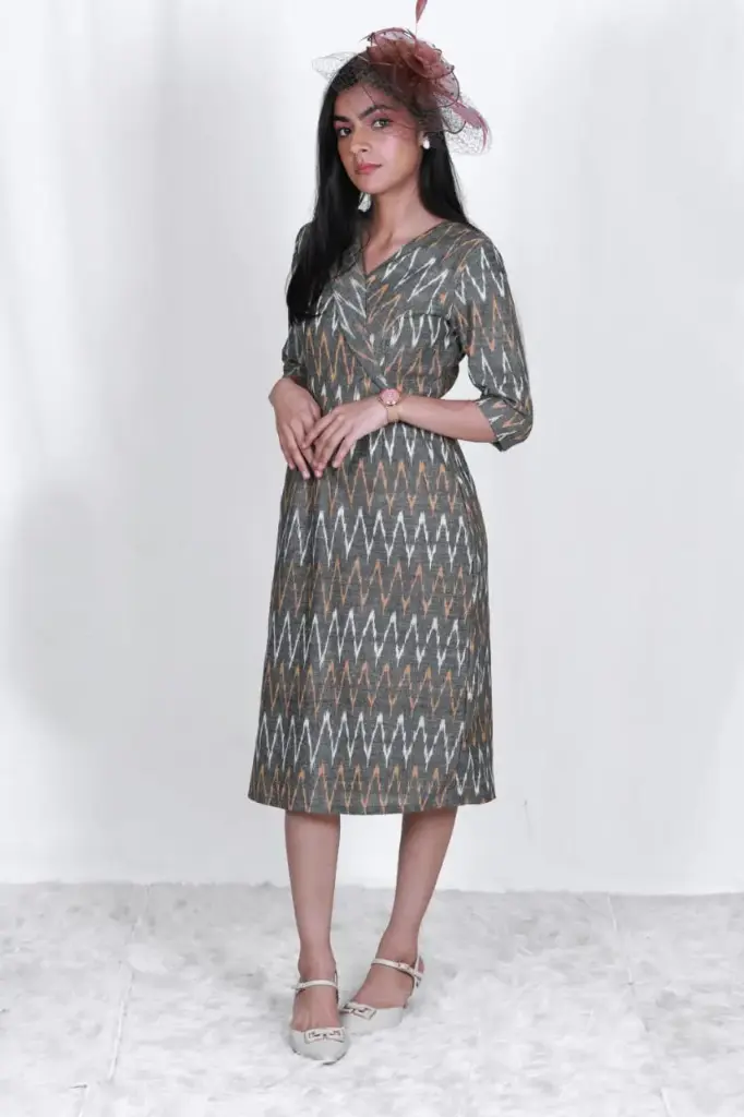 Elegant Zigzag Ikat Wrap Dress