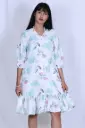 White Ruffle Hem Floral Dress with Puff Sleeves