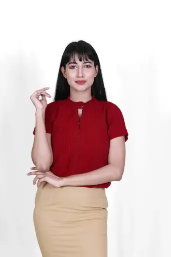 Maroon Pleated Mandarin Collar Top